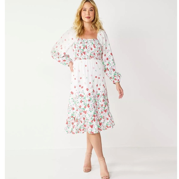 DRAPER JAMES RSVP Smocked Long Sleeve Midi Dress - Picture 1 of 10